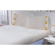 Jogo Lençol Casal King (1,98mx1,93mx40cm) 3 Peças 200 Fios 100% Algodão Barrado Bordado Tulipa Dourada