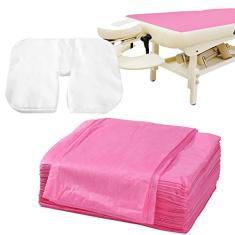 Uralili Conjunto de lençóis de mesa de massagem descartáveis não tecidos com 100 peças inclui 50 peças de lençol macio de massagem de 78 x 188 cm e capas de berço de rosto de 28 x 35 cm para salão de
