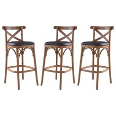 Kit 3 Banquetas Alta Estofada Espanha 43 x 103 Cm Madeira Maciça Mel Facto Marrom L74 - RMI