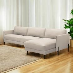 Sofá Decorativo Karine 5 Lugares Sala de estar 330cm com Chaise Pés em Aço Couro Bege G88 - Gran Belo