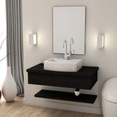 Bancada para Banheiro 80cm com Cuba Aria Rt41 Prateleira e Espelheira 