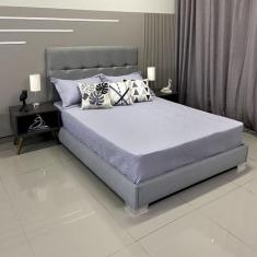 Cama Tradicional Estofada Berlim Linho Cinza RBL King 1,95 X 2,05