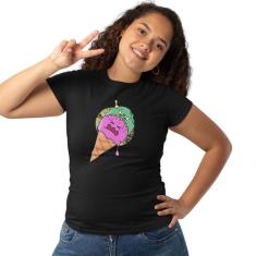 Camiseta Feminina  Sorvete Zumbi Baby Look - Hipsters, M, Preto