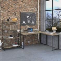 Escrivaninha em L com Estante Multiuso 4 Prateleiras Kuadra