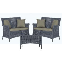 2 Sofá Área e Mesa Igapó Alumínio Pintura Preta Corda Náutica Estofado Impermeável Almofada 8 Trama