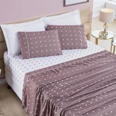Jogo Cama Lençol Meggy Poá King Bolinhas Micropercal 200 Fios 4 Peças 