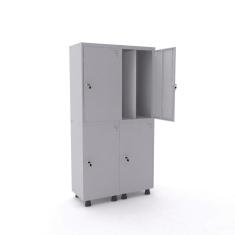 Roupeiro 4 Portas Aço Pandin Móveis Cinza