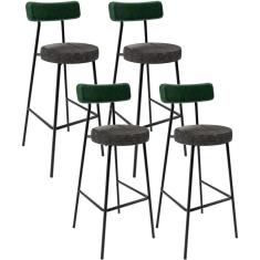 Kit 4 Banquetas Alta Milão L02 Estilo Moderno Aço Carbono Assento Estofado Verde Musgo Chumbo Lyam Decor