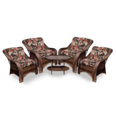 Conjunto De Poltronas Fibra Sintética Melo - 4 Poltronas + 1 Mesa Centro - Tecido Maui Preto