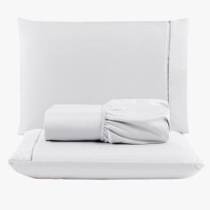 Jogo De Lençol Peletizado 400 Fios Casal 3 Peças - Casa - Hotel - Pousada - Branco