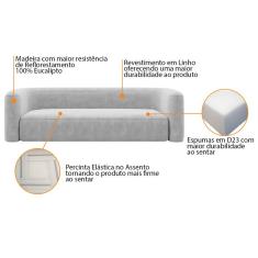Kit Sofá 3 Lugares 180cm E Poltrona Orgânica Luxo Recepção Melina Linho Adj Decor Cinza