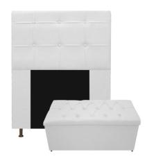 Kit Cabeceira e Calçadeira Baú Estofada Mel 90 cm Solteiro Com Capiton