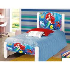Cama Montessoriana Solteiro Infantil Adesivada Sereia com Grade de Pro