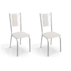 Cadeira Sala de Jantar Lisboa 2C076 Kit 2 Un Cromado/Courano Branco - 