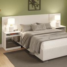 Cabeceira Extensível Madesa com 2 Mesas Laterais com Espelho, Branco