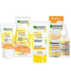 Garnier Skin Uniform & Matte Vitamina C Kit – Sérum Facial + Gel de Limpeza + Protetor Solar FPS50 c-Unissex
