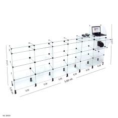 Balcão de Atendimento em Vidro Temperado - 3,00 x 1,40 x 0,30