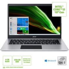 Notebook Acer Aspire 5 14" Hd Intel Core I5 1035G1 256Gb 4Gb Ram Windows 10 Home Prata A514-53-5239