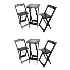 Kit 2 Conjuntos Bistrô Mesa Com 2 Banquetas Dobráveis De Madeira Personalizada Hei Preta