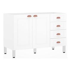 Balcão De Pia S/ Tampo 120cm 2 Portas 4 Gavetas Branco Polar