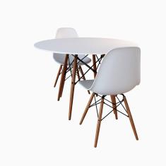 Conjunto de Mesa de Jantar Eames Eiffel Redonda 80cm Tampo de Madeira Branco com 2 Cadeiras Branca