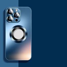 Capa de telefone com proteção de lente de câmera de vidro fosco para iPhone 14 13 12 11 Pro Max Capa magnética de carregamento sem fio, azul profundo, para iphone 12Pro Max