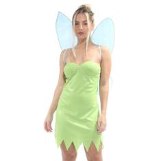 Fantasia Carnaval Fada Verde Feminino Adulto Vestido c/ Asas