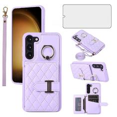 Capa de telefone para Samsung Galaxy S21 FE 5G capa carteira com protetor de tela e suporte de anel slot para cartão de crédito alça transversal celular S 21 EF S21FE5G UW S21FE 21S G5 16.3 cm