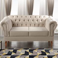 Sofá 2 Lugares Decoração Sara Recepção Dom Pedro Chesterfield Bege Claro