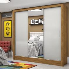 Guarda-roupa Casal 3 Portas com Espelho Santiago Plus Espresso Móveis Cinamomo Off White