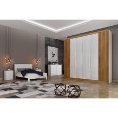 Guarda Roupa Casal 6 Portas 8 Gavetas - Granada Ripado-Branco - Móveis Novo Horizonte
