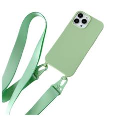 Capa de silicone fosco com alça de colar crossbody para iPhone 15 14 Pro Max 11 12 13 Mini XR X XS 7 8 Plus SE Capa à prova de choque, verde menta, para iPhone 14
