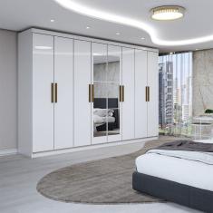 Guarda-Roupa Casal Odisseia 8 Portas 4 Gavetas com Espelho Branco - Panorama Móveis