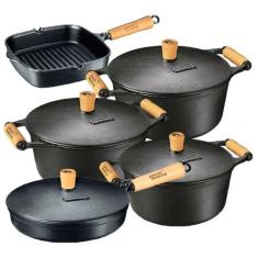 Jogo 5 Pçs Caçarolas + 2 Frigideiras Ferro Panela Mineira