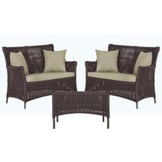 2 Sofá Área e Mesa Igapó Alumínio Pintura Marrom Corda Náutica Estofad