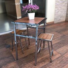 Conjunto De Mesa E 2 Bancos Quadrado Cromado Para Varanda - MetalCromo