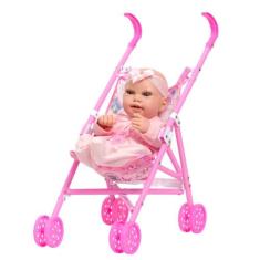 Boneca Tipo Reborn Lara Olhos Azuis 100% Silicone + Carrinho - Cegonha