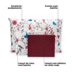 Lençol Viúvo 3 Pçs Elástico Estampado Percal 180 Fios - Bem Me Quer En