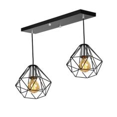 Lustre Pendente Aramado Duplo Base Retangular Preto - MARRYLUZ
