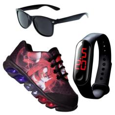 Kit Tênis Led Infantil Menino Masculino Sonic + Relógio + Óculos - Kid