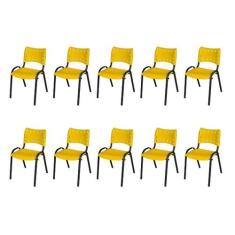 Kit Com 10 Cadeiras ISO Empilhável Tubo Oblongo Para Escritório Igreja