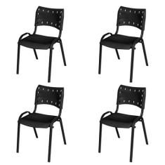 Kit Com 4 Cadeiras ISO Empilhável Tubo Oblongo Para Escritório Igreja 