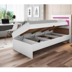 Cama Baú Solteiro Larissa Branco e Rosa com Colchão - CasaH