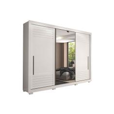 Guarda Roupa Casal 3 Portas de Correr e 6 Gavetas c/ Espelho e Pés Vitória Branco - Panan