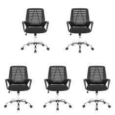 Kit 5 Cadeiras para Escritório Diretor Tela Mesh Toronto Preto