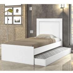 Cama Solteiro Cambel Luara com Auxiliar Branca