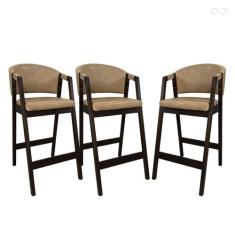 Kit 3 Banquetas Alta para Bancada de Cozinha Ravena Madeira Maciça Cap