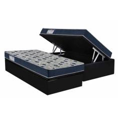 Cama Box Baú Solteiro: Colchão Ortopédico Ortobom D28 Iso 60 Super Firme + Base Crc Courano Black (88x188)