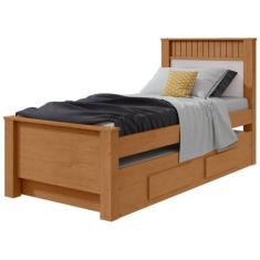 Cama Solteiro Bibox 2 Gavetas Athenas - Lopas - Móveis Lopas, Amêndoa 