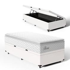 Cama Box Baú com Colchão de Molas Ensacadas Pillow Top Flora Solteiro 